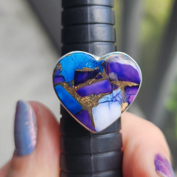 Handmade Sterling Silver 925 Purple Mojave Heart Statement Ring Size 7 - Picture 8 of 9